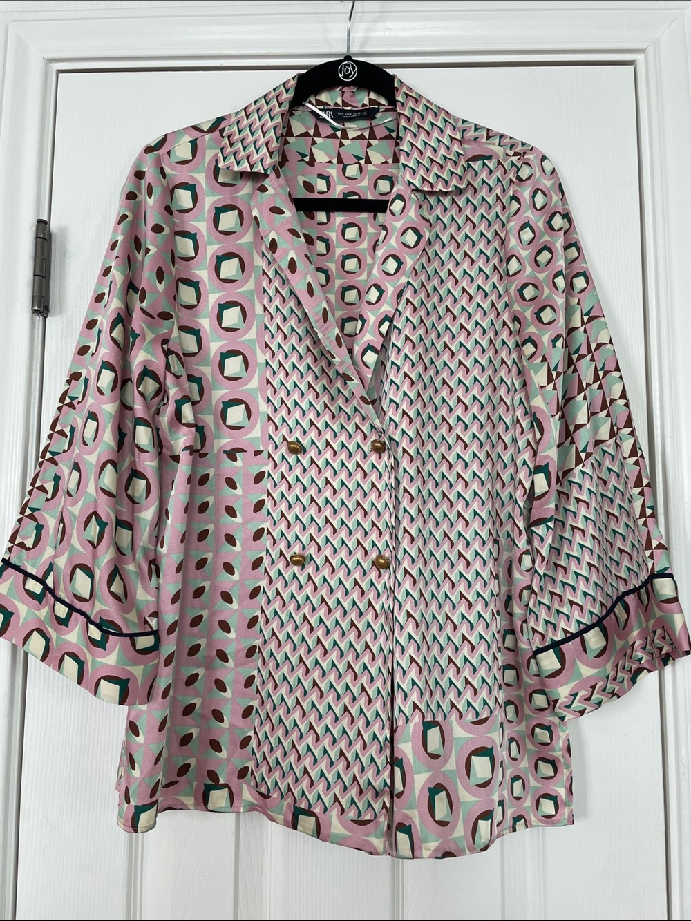 Geometric Button-Front Jacket or Blouse! Can be worn open as silk jacket!